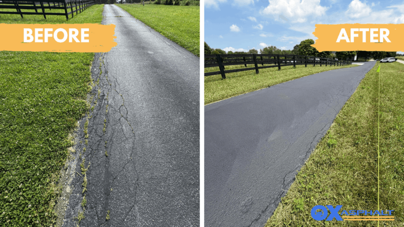 Sealcoating Indianapolis before and after results by Ox Asphalt