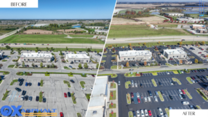 before and after spring sealcoating commercial parking lot Indiana