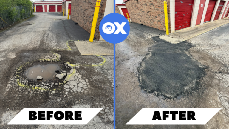 Well-maintained commercial parking lot after professional pothole repair in Indianapolis