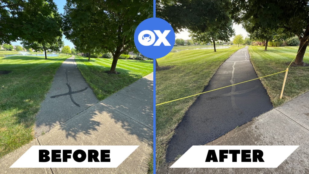 Commercial parking lot after fresh sealcoating in Indianapolis by Ox Asphalt