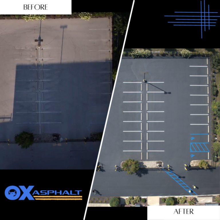 ADA accessible parking space with blue wheelchair symbol and striping