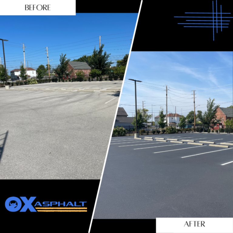 Freshly striped commercial parking lot with ADA-compliant markings in Indianapolis