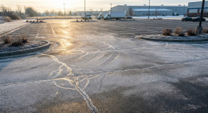 freeze-thaw damage asphalt on Indiana commercial parking lot