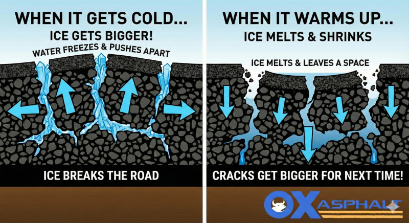 Freeze Thaw Damage asphalt explained graphic